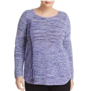 NIC+ZOE Sweater Womens 1X Blue Purple Space Dye Lace Up Linen Blend Loose Knit